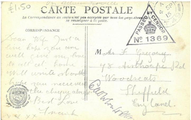 French Postcard Sent Back from the Western Front – Tales from the ...